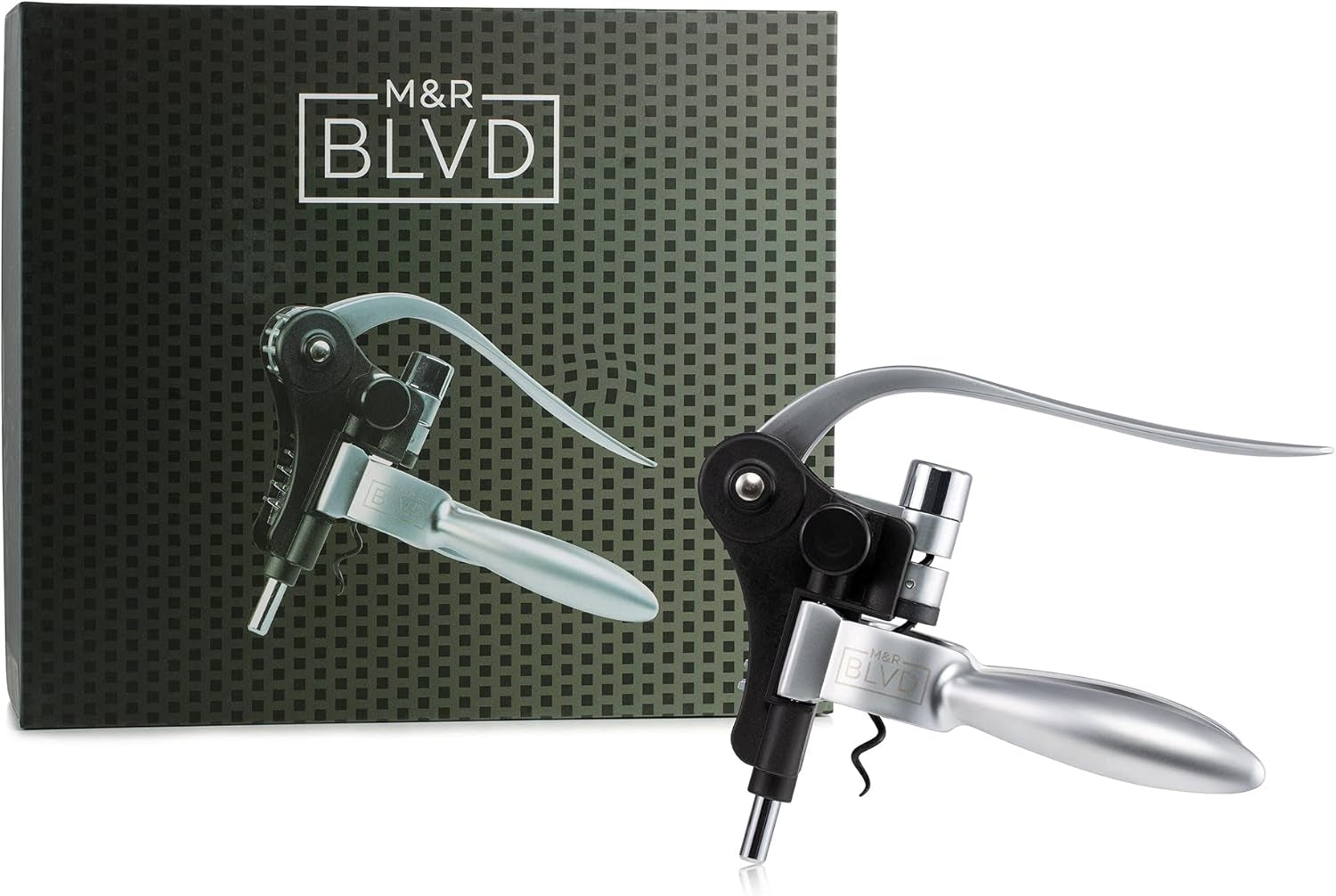 Wine Bottle Opener by  - Professional Grade, Deluxe Screwpull Lever Corkscrew - Premium Bar Accessory & Wine Gift - Silver