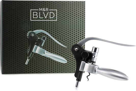Wine Bottle Opener by  - Professional Grade, Deluxe Screwpull Lever Corkscrew - Premium Bar Accessory & Wine Gift - Silver
