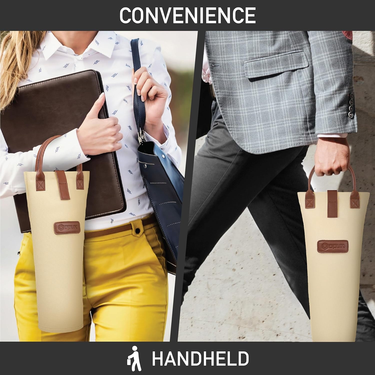 Wine Bag Single Bottle Carrier Tote, Insulated Travel Wine Cooler Bag for Picnic Beach Gift, Thermal Padded Portable One Bottle Holder Carrying Case for Women Men Wine Lovers, Cream Beige