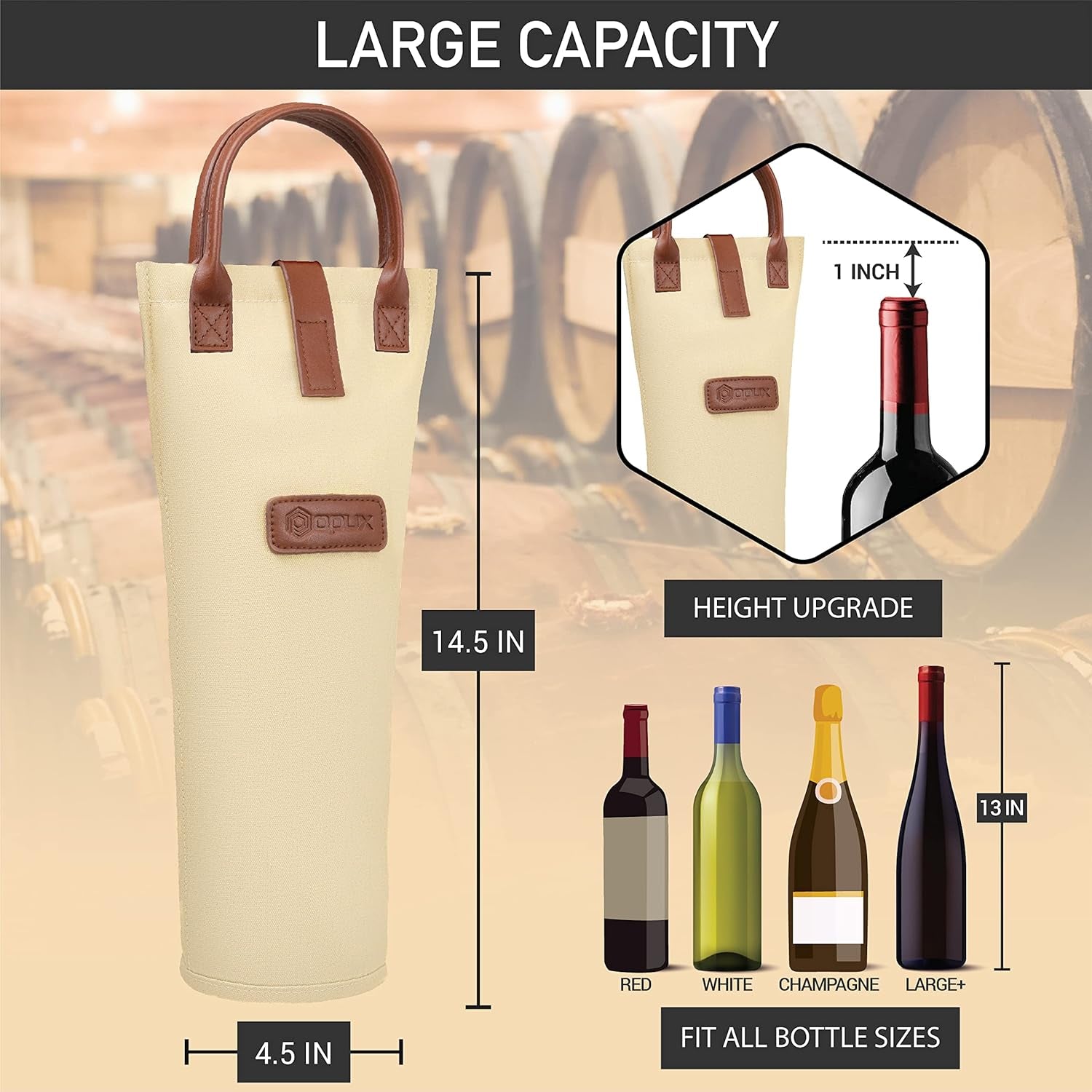Wine Bag Single Bottle Carrier Tote, Insulated Travel Wine Cooler Bag for Picnic Beach Gift, Thermal Padded Portable One Bottle Holder Carrying Case for Women Men Wine Lovers, Cream Beige