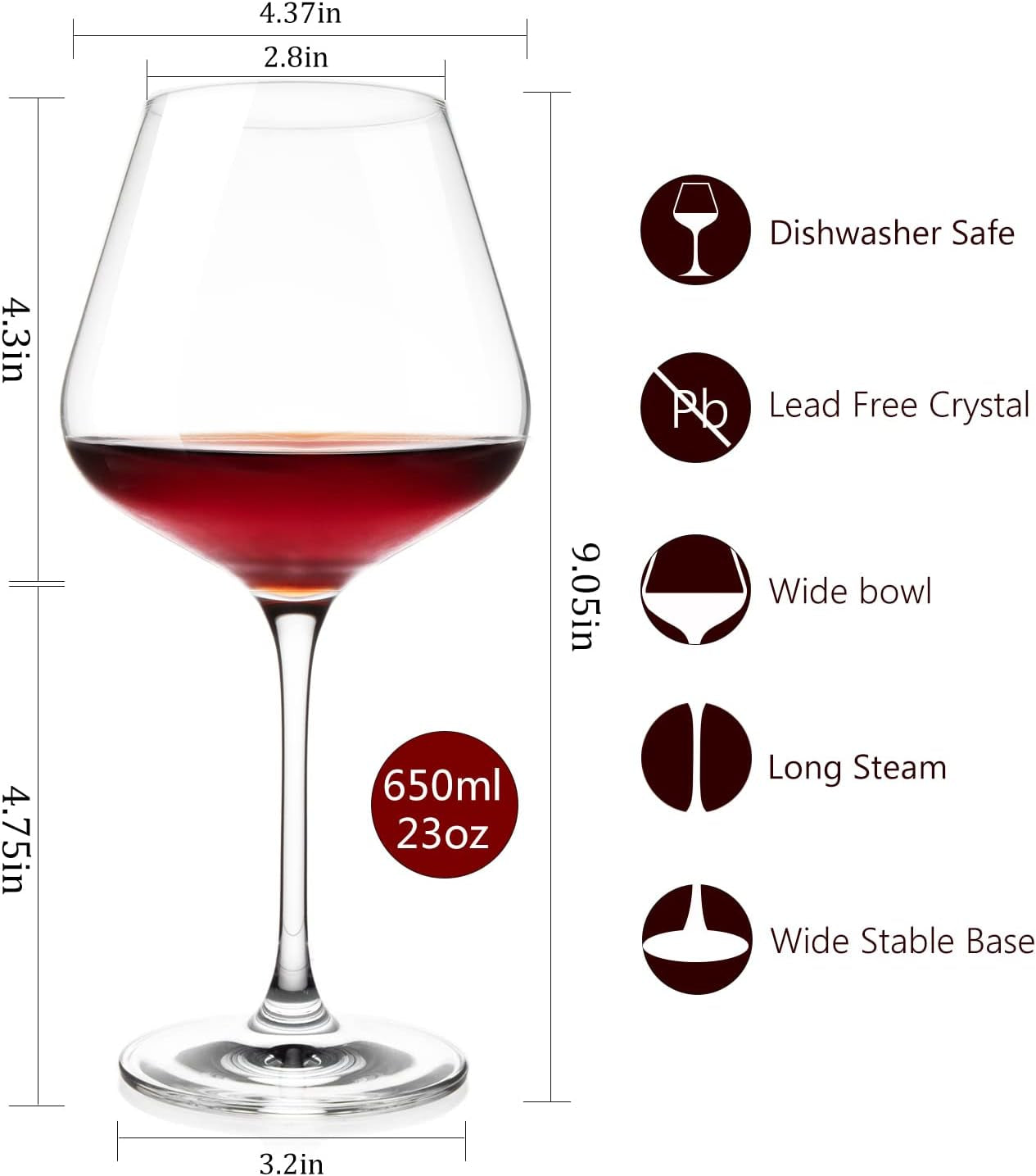 Red Wine Glasses,23 Oz Large Wine Glasses,Non-Lead Big Crystal Burgundy Wine Glasses,Premium Wine Glass in Gift Box for Any Occasions-Set of 4