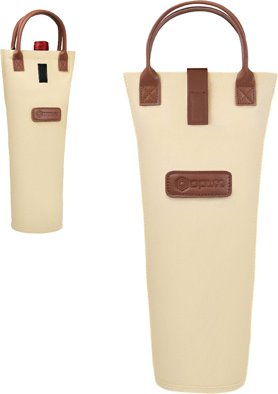 Wine Bag Single Bottle Carrier Tote, Insulated Travel Wine Cooler Bag for Picnic Beach Gift, Thermal Padded Portable One Bottle Holder Carrying Case for Women Men Wine Lovers, Cream Beige