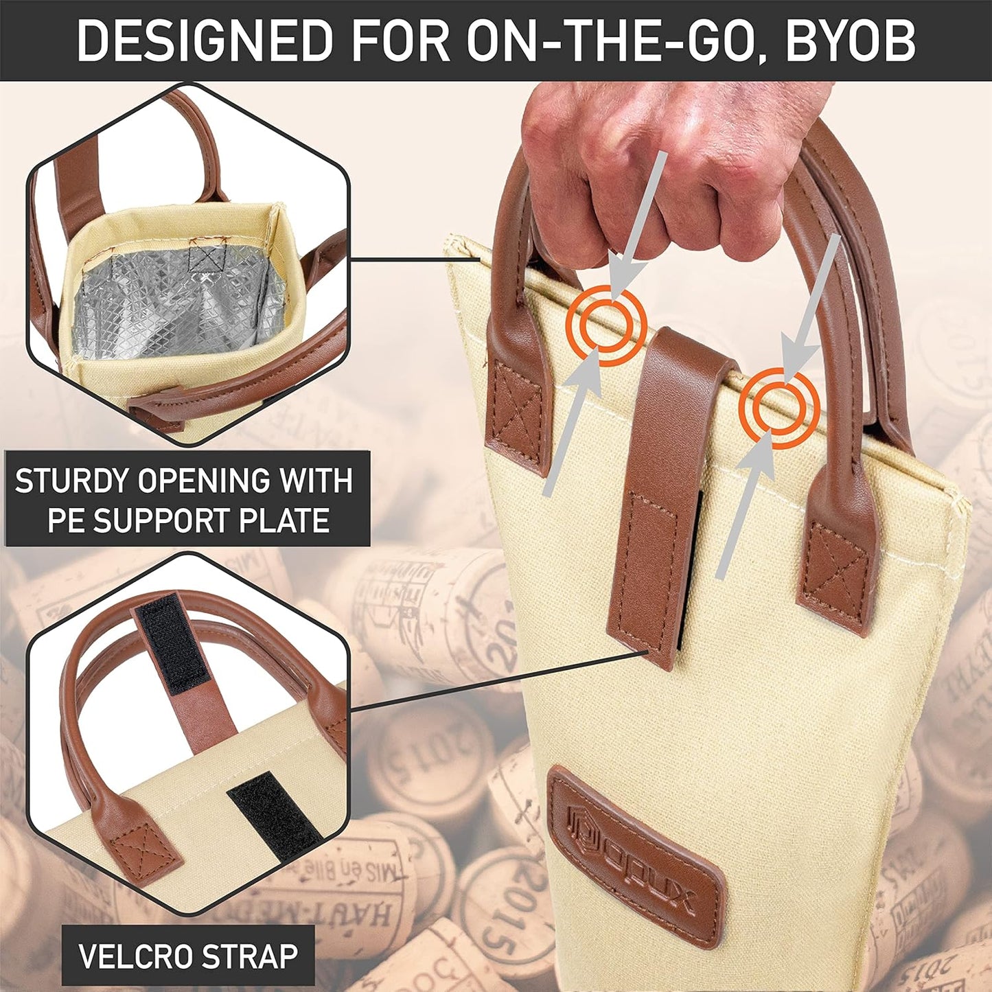 Wine Bag Single Bottle Carrier Tote, Insulated Travel Wine Cooler Bag for Picnic Beach Gift, Thermal Padded Portable One Bottle Holder Carrying Case for Women Men Wine Lovers, Cream Beige